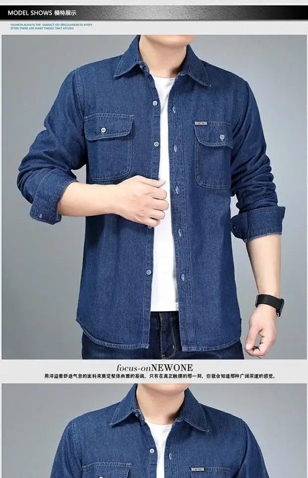 Spring Autumn Youth Men Denim Shirt Coat Long Sleeve Pure Cotton All - match Jackets - PratSN