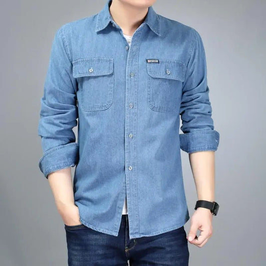 Spring Autumn Youth Men Denim Shirt Coat Long Sleeve Pure Cotton All - match Jackets - PratSN
