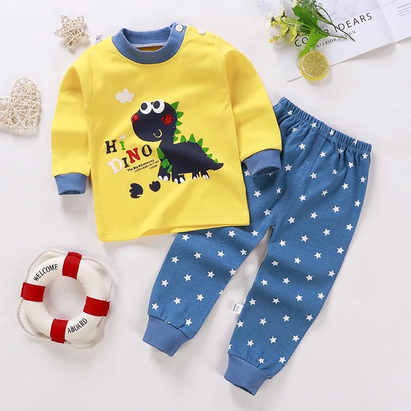 Spring Baby boy Baby girl Long - sleeved cartoon Soft O - neck Home cotton Set baby clothes set - PratSN