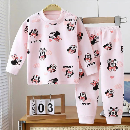 Spring Baby boy Baby girl Long - sleeved cartoon Soft O - neck Home cotton Set baby clothes set - PratSN