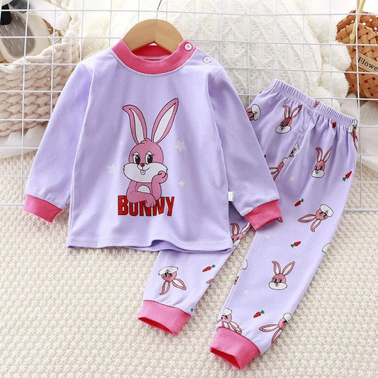 Spring Baby boy Baby girl Long - sleeved cartoon Soft O - neck Home cotton Set baby clothes set - PratSN