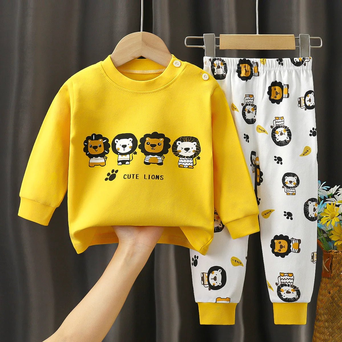 Spring Baby boy Baby girl Long - sleeved cartoon Soft O - neck Home cotton Set baby clothes set - PratSN