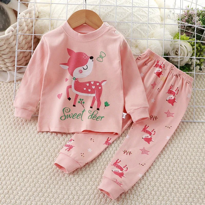 Spring Baby boy Baby girl Long - sleeved cartoon Soft O - neck Home cotton Set baby clothes set - PratSN