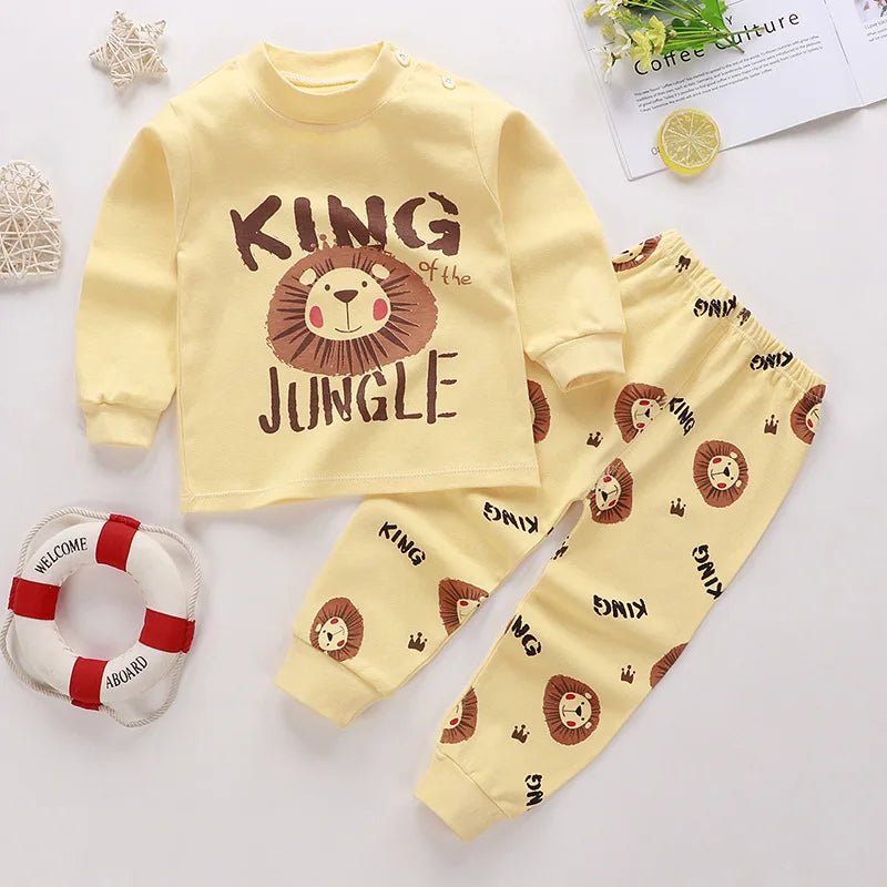 Spring Baby boy Baby girl Long - sleeved cartoon Soft O - neck Home cotton Set baby clothes set - PratSN