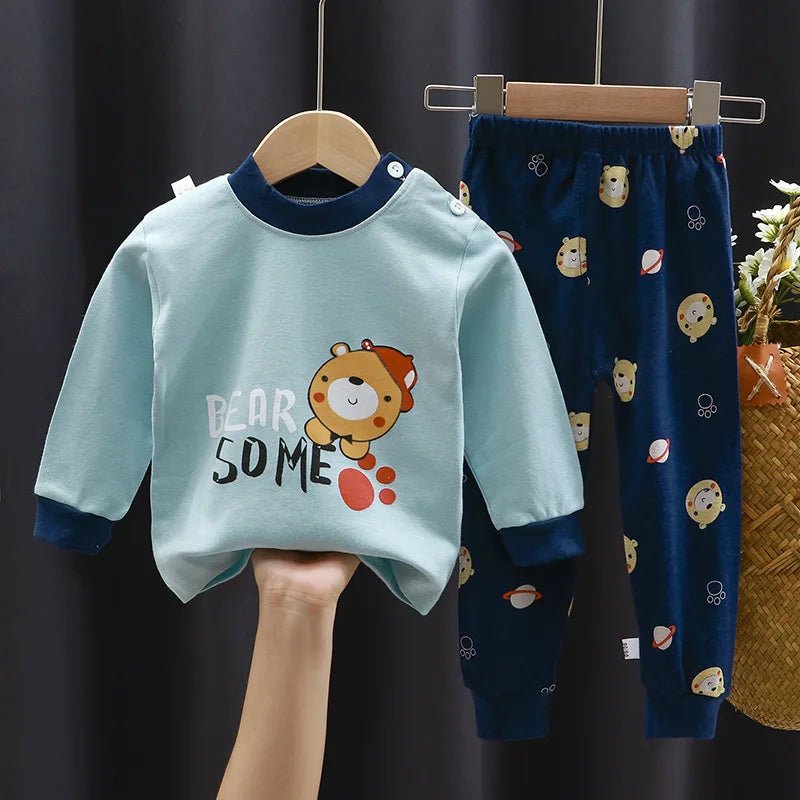 Spring Baby boy Baby girl Long - sleeved cartoon Soft O - neck Home cotton Set baby clothes set - PratSN