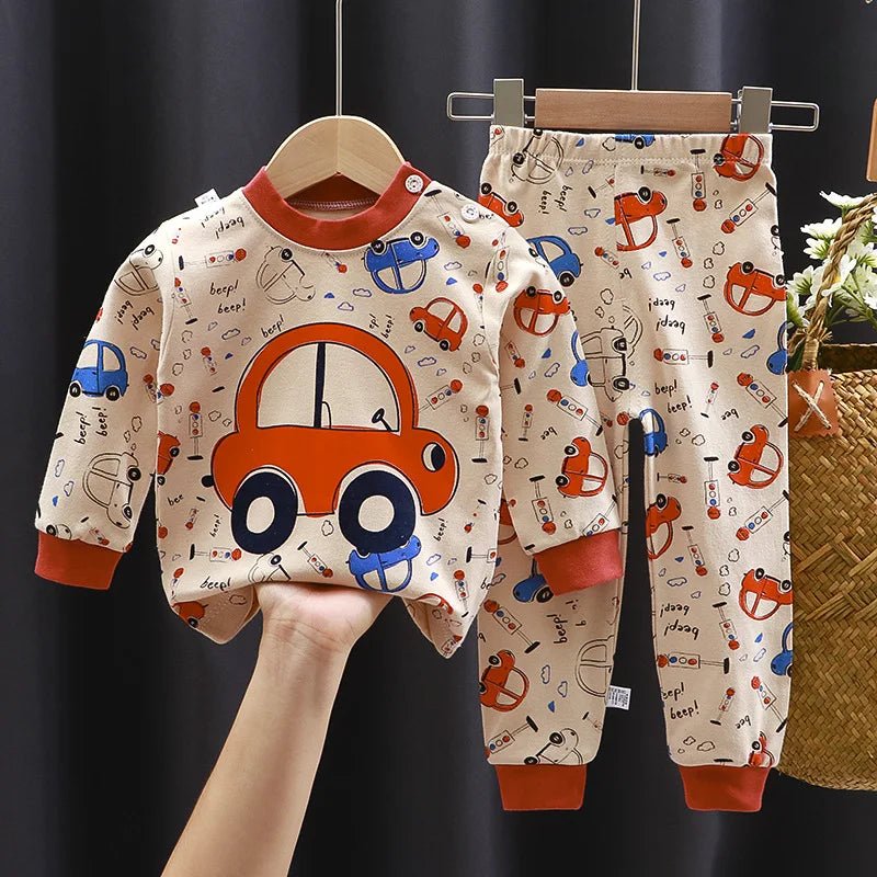 Spring Baby boy Baby girl Long - sleeved cartoon Soft O - neck Home cotton Set baby clothes set - PratSN
