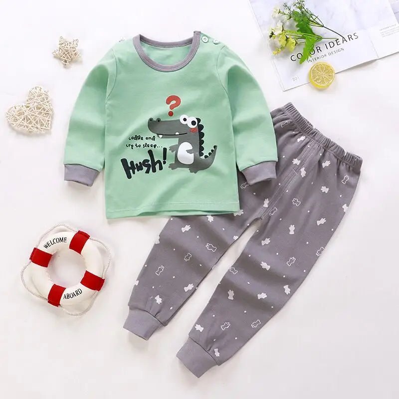 Spring Baby boy Baby girl Long - sleeved cartoon Soft O - neck Home cotton Set baby clothes set - PratSN