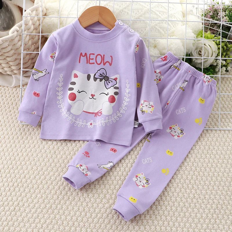Spring Baby boy Baby girl Long - sleeved cartoon Soft O - neck Home cotton Set baby clothes set - PratSN