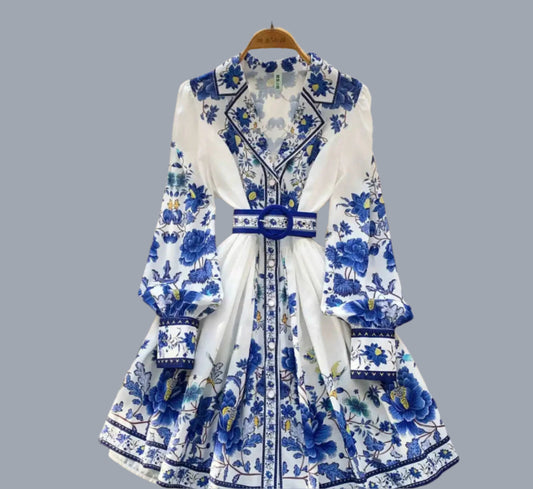 Spring Fall New Women 2025 Europe and the United States Fashion Long - sleeved Printed A - line Elegant Dresses - PratSN