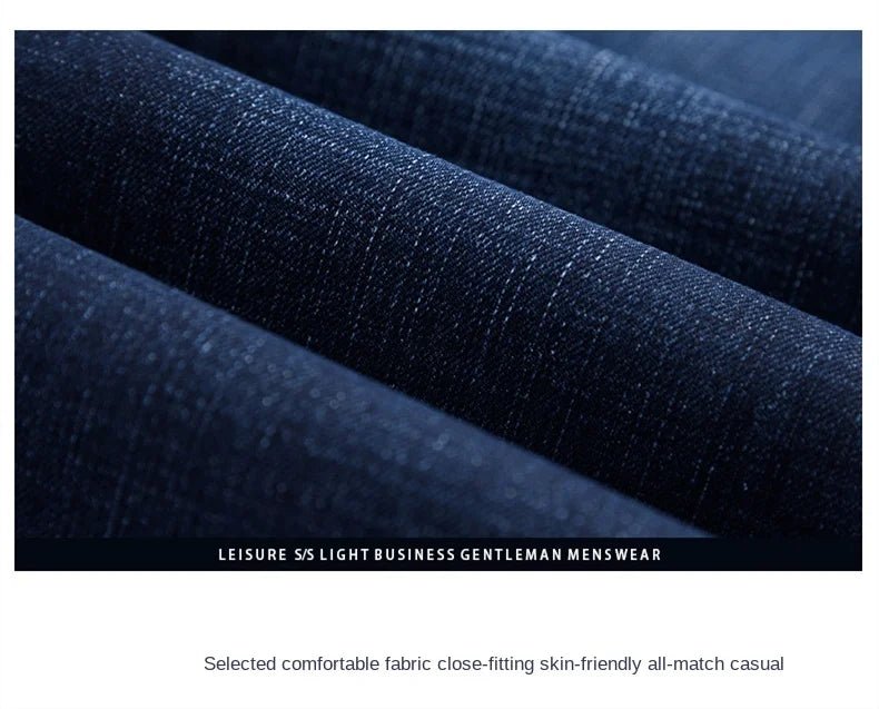 Spring fitted straight stretch denim jeans classic style badge youth men's business casual jeans trousers - PratSN