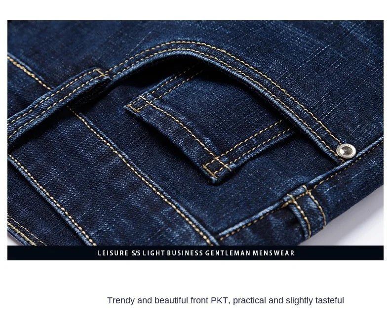 Spring fitted straight stretch denim jeans classic style badge youth men's business casual jeans trousers - PratSN