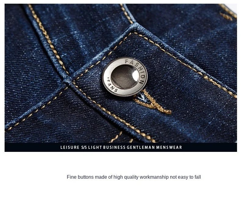Spring fitted straight stretch denim jeans classic style badge youth men's business casual jeans trousers - PratSN