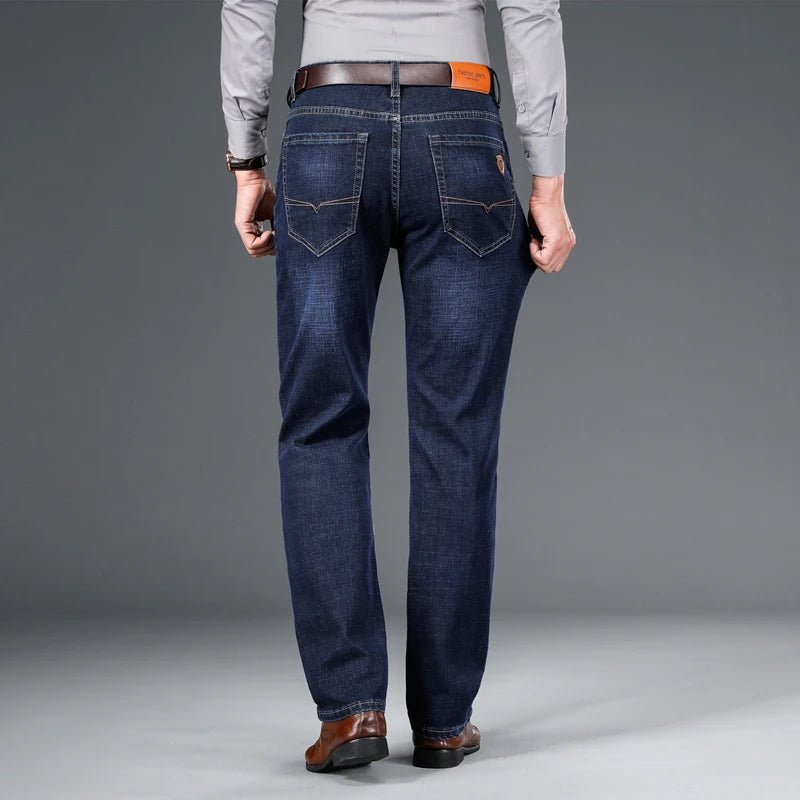 Spring fitted straight stretch denim jeans classic style badge youth men's business casual jeans trousers - PratSN