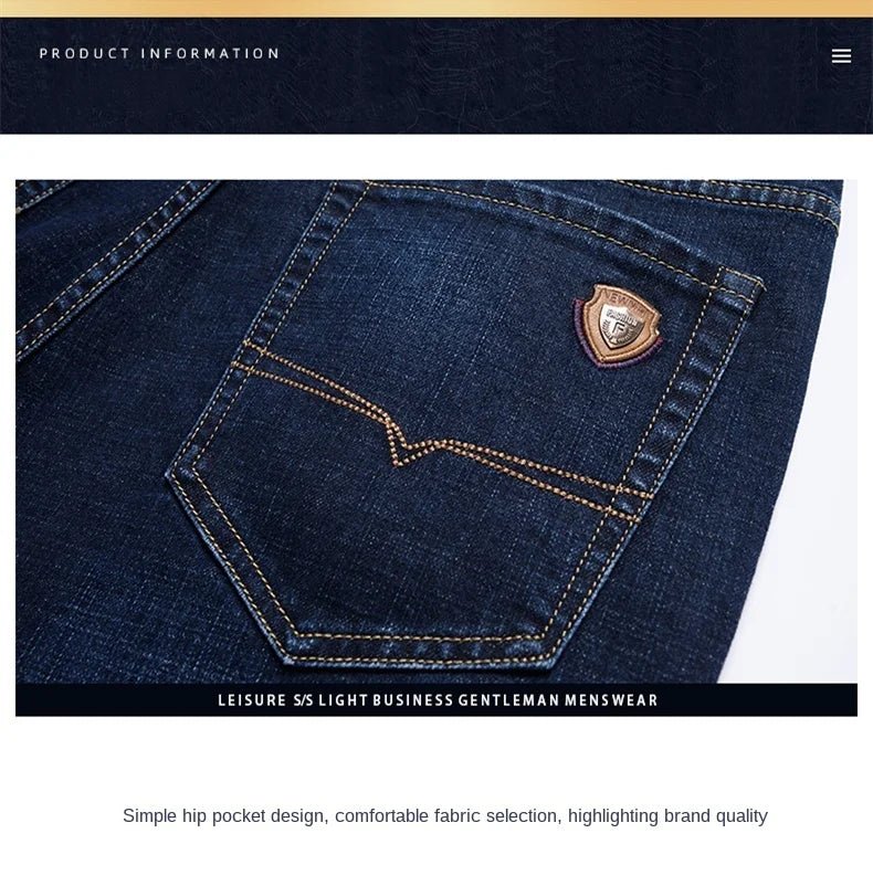 Spring fitted straight stretch denim jeans classic style badge youth men's business casual jeans trousers - PratSN