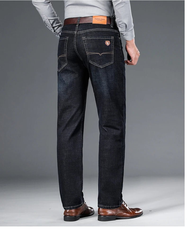 Spring fitted straight stretch denim jeans classic style badge youth men's business casual jeans trousers - PratSN