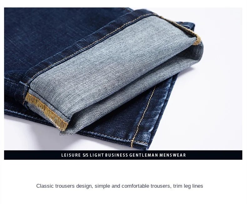 Spring fitted straight stretch denim jeans classic style badge youth men's business casual jeans trousers - PratSN