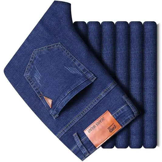 Spring Mens Black Blue Pants Pure Color Stretch Jeans Street Casual Slim Fit Trousers Male Vintage Wash Skinny Jeans for Men - PratSN