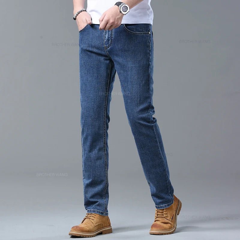 Spring Men's Light Blue Slim Jeans Stylish Casual Stretch Fabric Denim Pants Classic Trousers Smoke Gray - PratSN