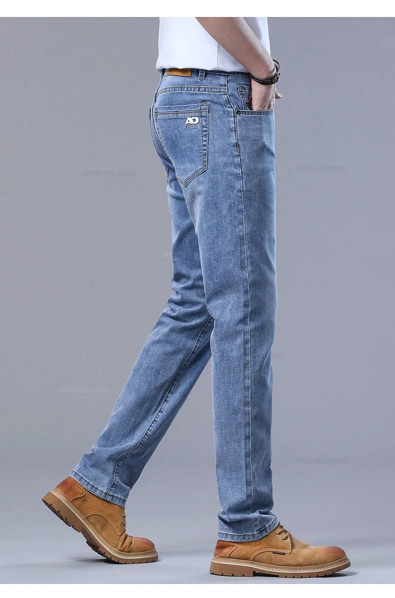 Spring Men's Light Blue Slim Jeans Stylish Casual Stretch Fabric Denim Pants Classic Trousers Smoke Gray - PratSN