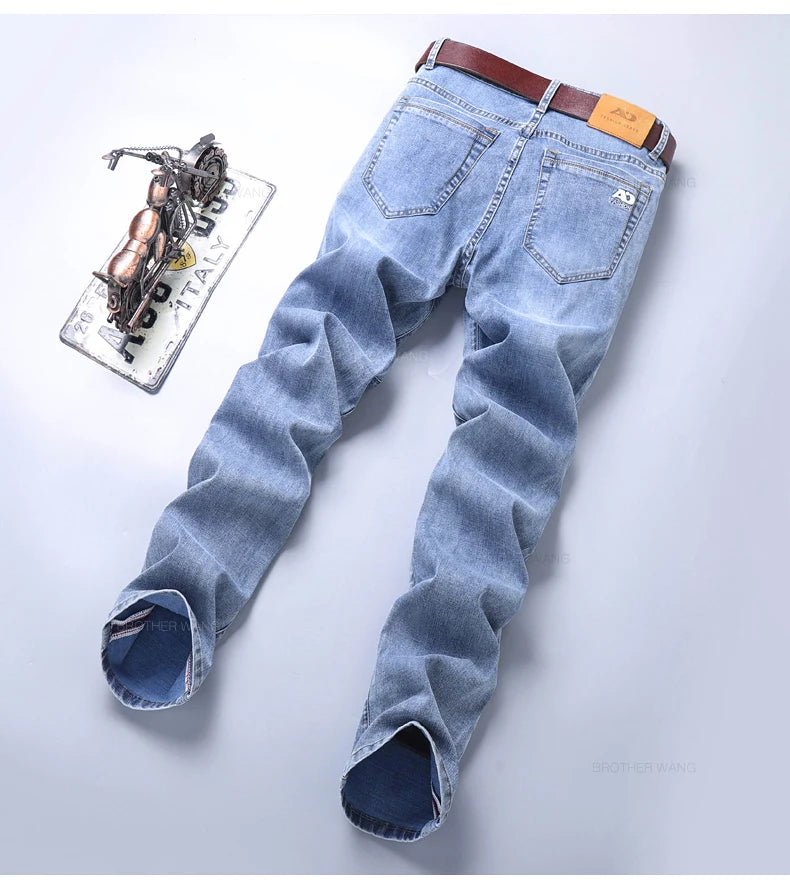 Spring Men's Light Blue Slim Jeans Stylish Casual Stretch Fabric Denim Pants Classic Trousers Smoke Gray - PratSN