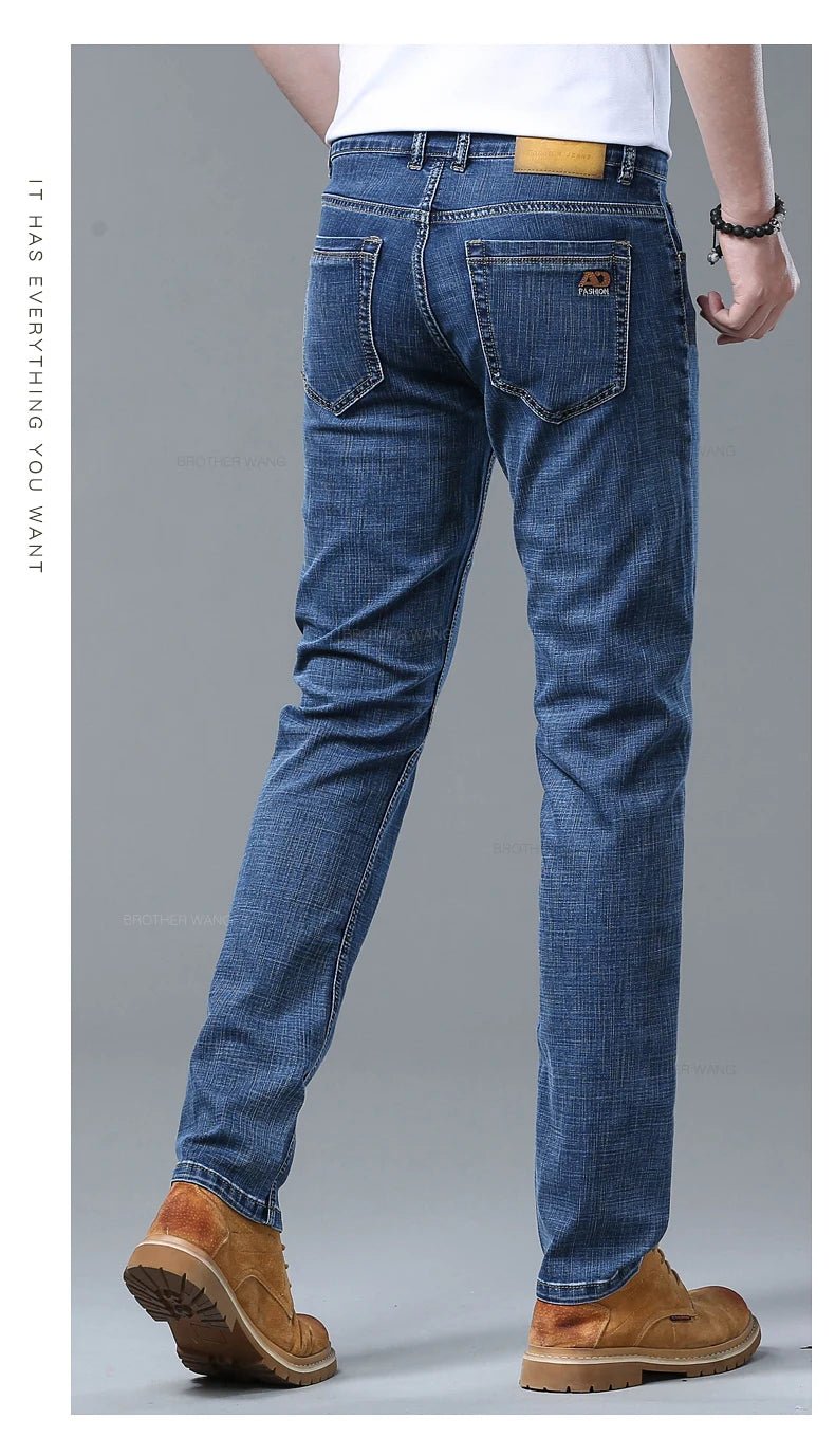 Spring Men's Light Blue Slim Jeans Stylish Casual Stretch Fabric Denim Pants Classic Trousers Smoke Gray - PratSN
