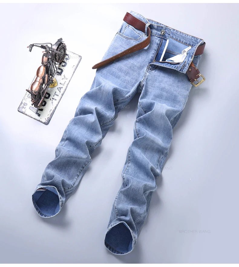 Spring Men's Light Blue Slim Jeans Stylish Casual Stretch Fabric Denim Pants Classic Trousers Smoke Gray - PratSN