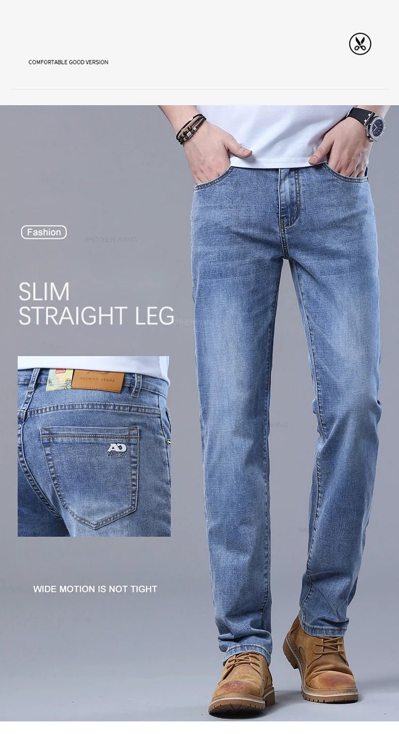 Spring Men's Light Blue Slim Jeans Stylish Casual Stretch Fabric Denim Pants Classic Trousers Smoke Gray - PratSN