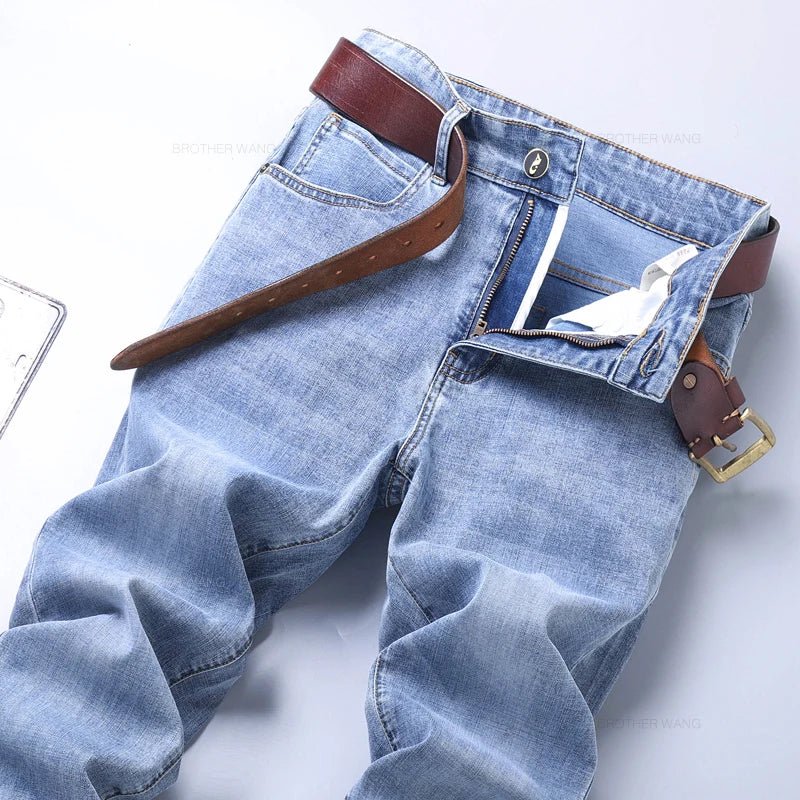 Spring Men's Light Blue Slim Jeans Stylish Casual Stretch Fabric Denim Pants Classic Trousers Smoke Gray - PratSN