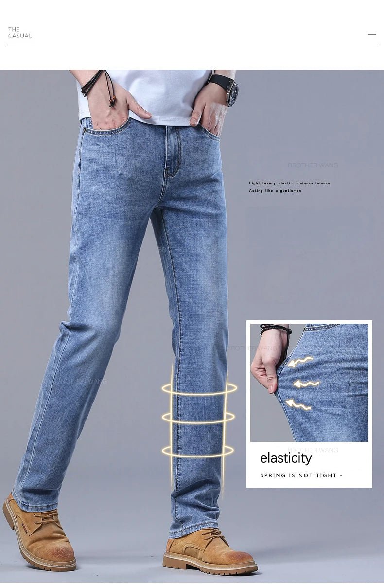 Spring Men's Light Blue Slim Jeans Stylish Casual Stretch Fabric Denim Pants Classic Trousers Smoke Gray - PratSN
