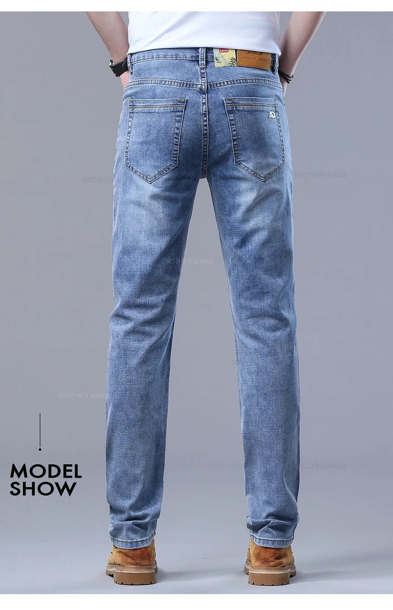 Spring Men's Light Blue Slim Jeans Stylish Casual Stretch Fabric Denim Pants Classic Trousers Smoke Gray - PratSN