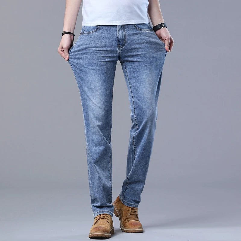 Spring Men's Light Blue Slim Jeans Stylish Casual Stretch Fabric Denim Pants Classic Trousers Smoke Gray - PratSN