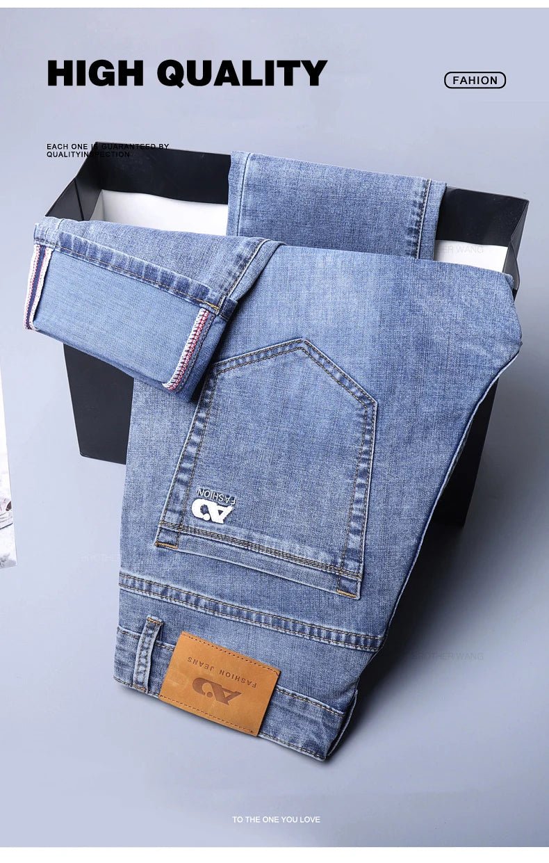 Spring Men's Light Blue Slim Jeans Stylish Casual Stretch Fabric Denim Pants Classic Trousers Smoke Gray - PratSN