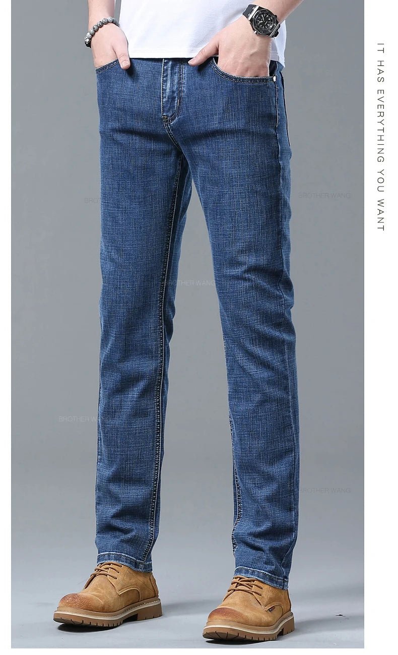 Spring Men's Light Blue Slim Jeans Stylish Casual Stretch Fabric Denim Pants Classic Trousers Smoke Gray - PratSN