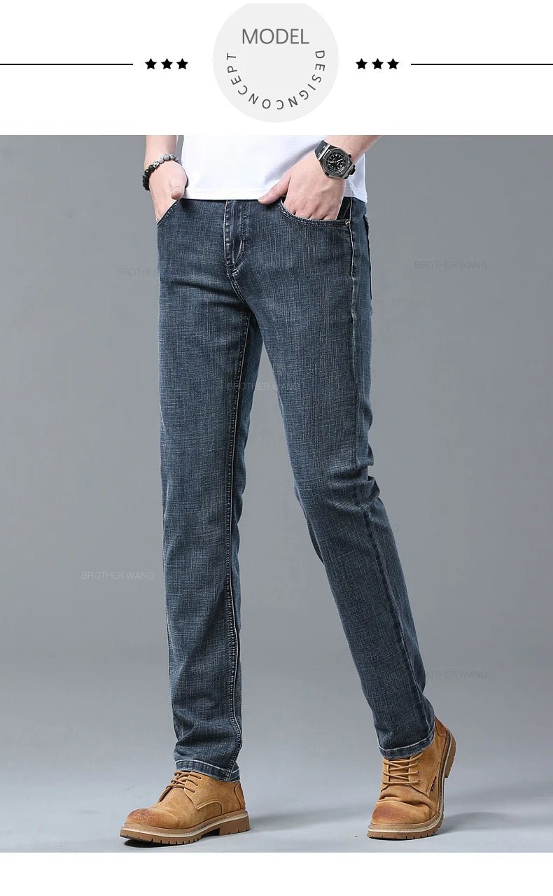 Spring Men's Light Blue Slim Jeans Stylish Casual Stretch Fabric Denim Pants Classic Trousers Smoke Gray - PratSN