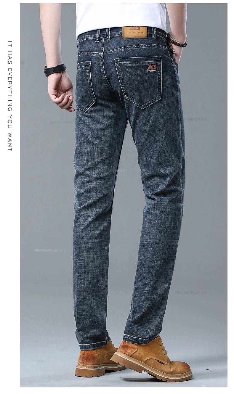 Spring Men's Light Blue Slim Jeans Stylish Casual Stretch Fabric Denim Pants Classic Trousers Smoke Gray - PratSN