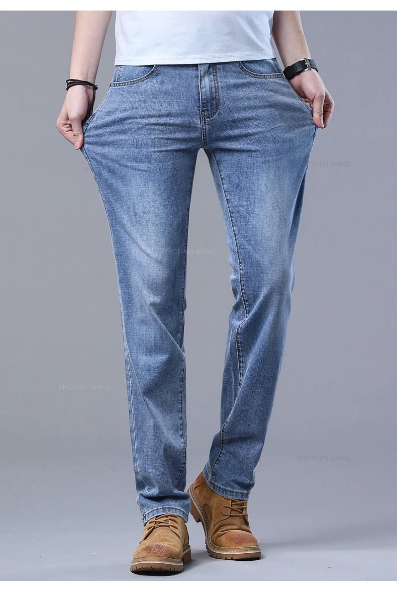 Spring Men's Light Blue Slim Jeans Stylish Casual Stretch Fabric Denim Pants Classic Trousers Smoke Gray - PratSN