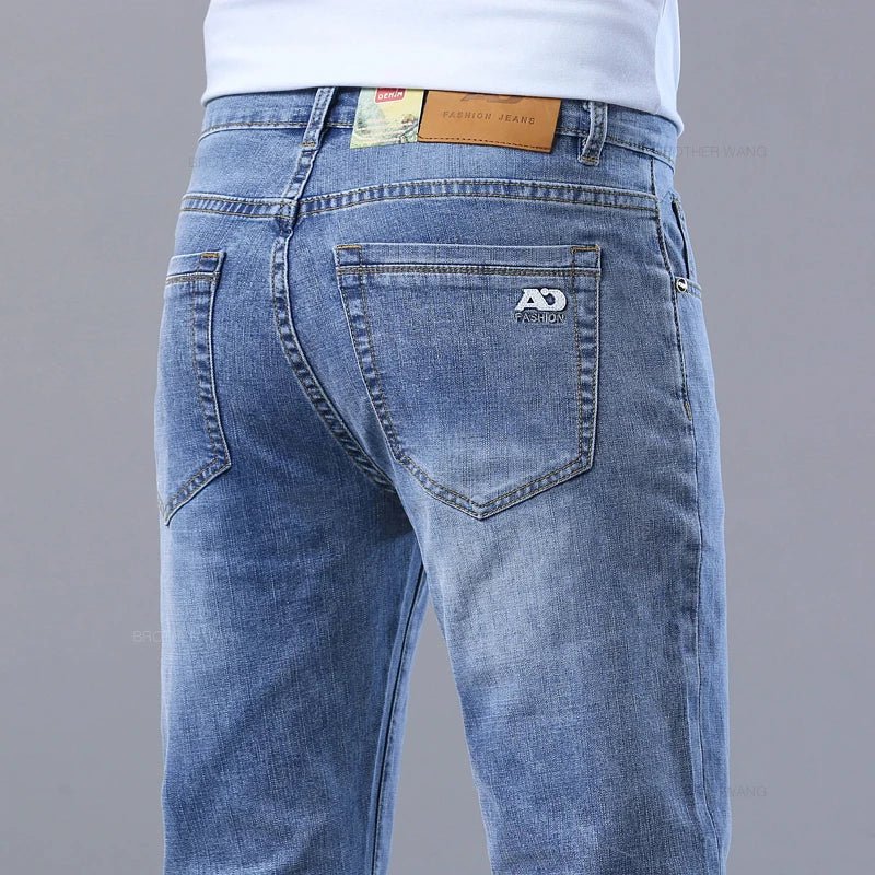 Spring Men's Light Blue Slim Jeans Stylish Casual Stretch Fabric Denim Pants Classic Trousers Smoke Gray - PratSN