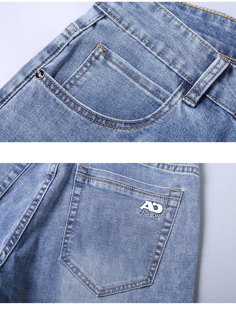 Spring Men's Light Blue Slim Jeans Stylish Casual Stretch Fabric Denim Pants Classic Trousers Smoke Gray - PratSN