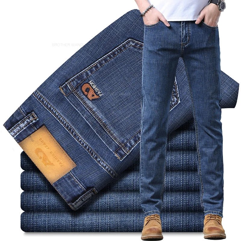 Spring Men's Light Blue Slim Jeans Stylish Casual Stretch Fabric Denim Pants Classic Trousers Smoke Gray - PratSN