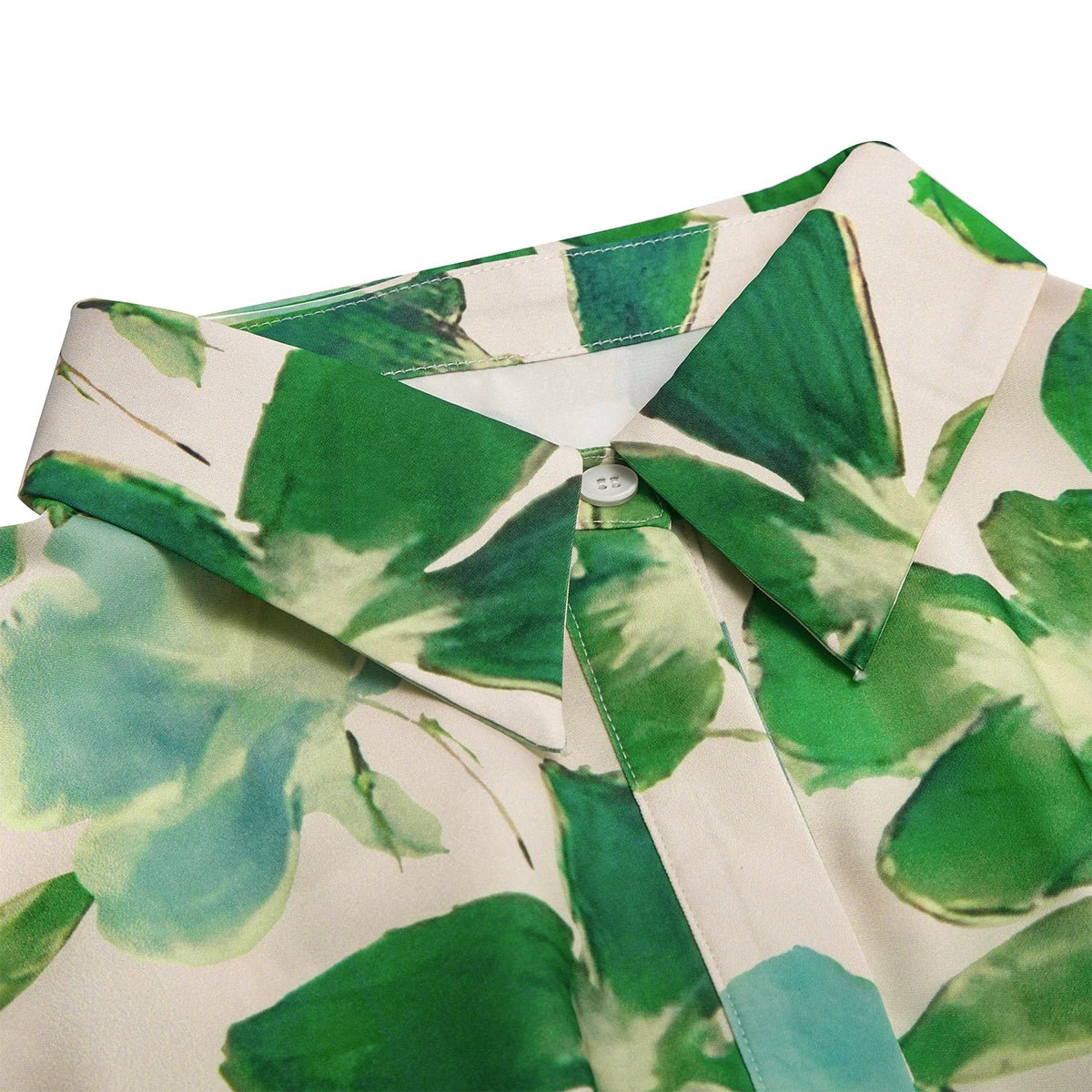 Spring New Long Sleeve Collar Green Flower Vacation - PratSN