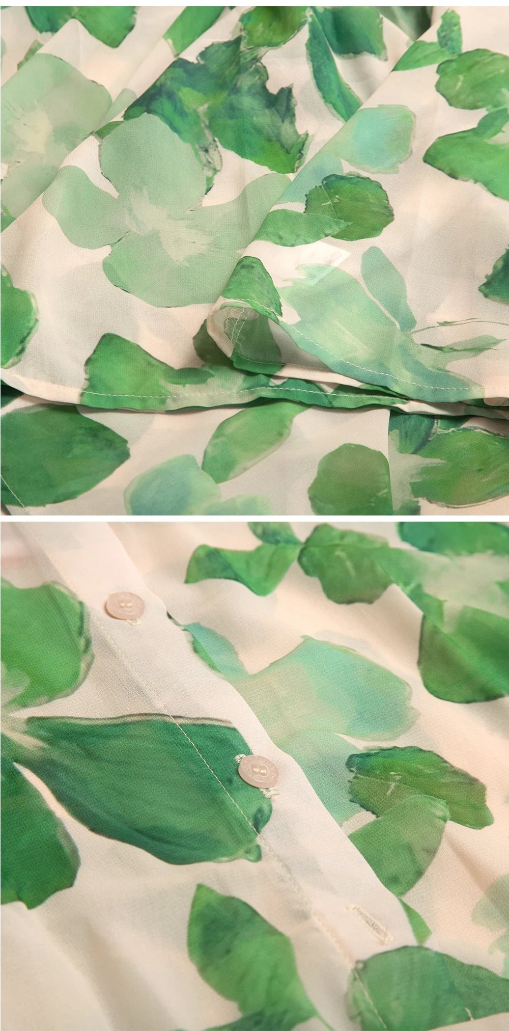 Spring New Long Sleeve Collar Green Flower Vacation - PratSN