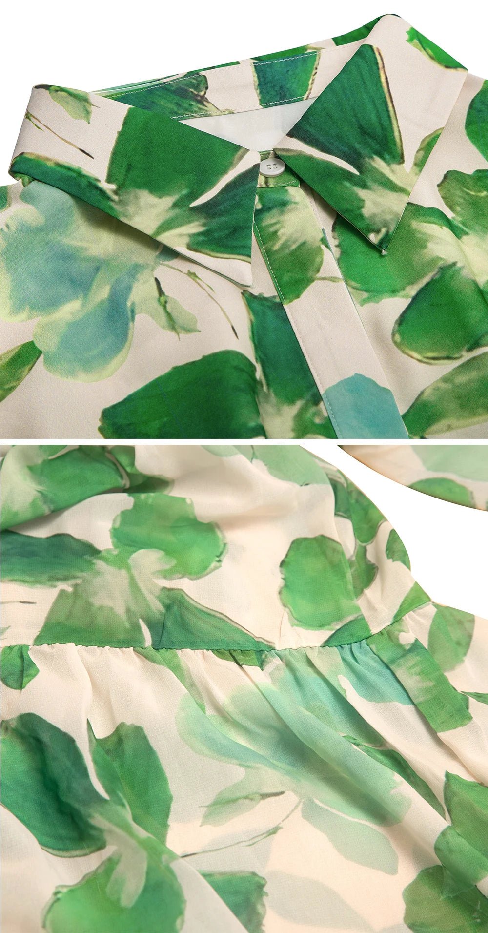 Spring New Long Sleeve Collar Green Flower Vacation - PratSN