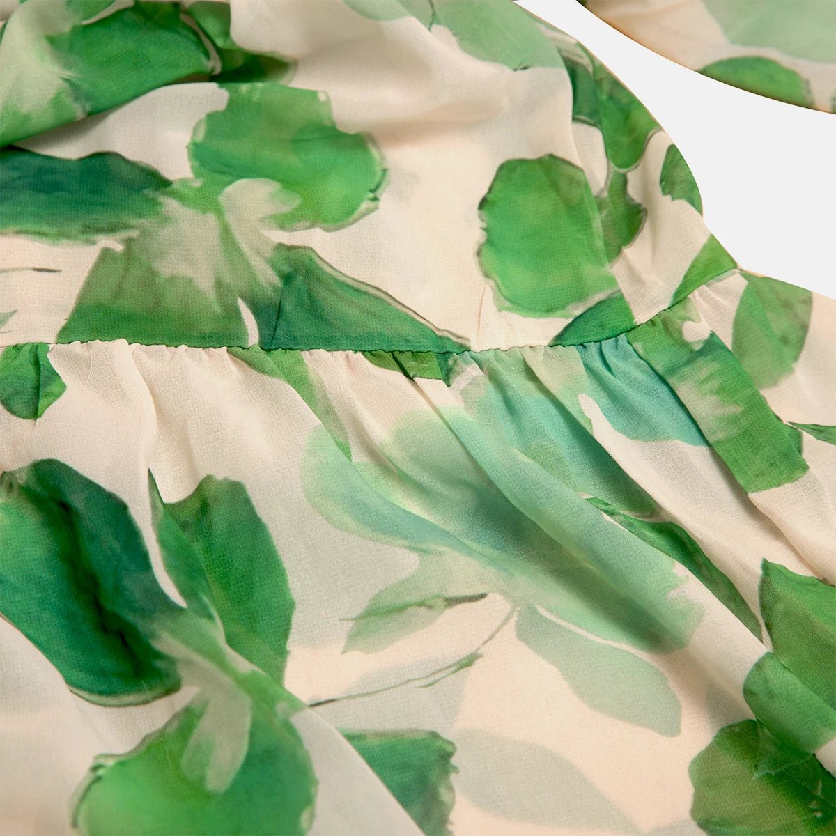 Spring New Long Sleeve Collar Green Flower Vacation - PratSN