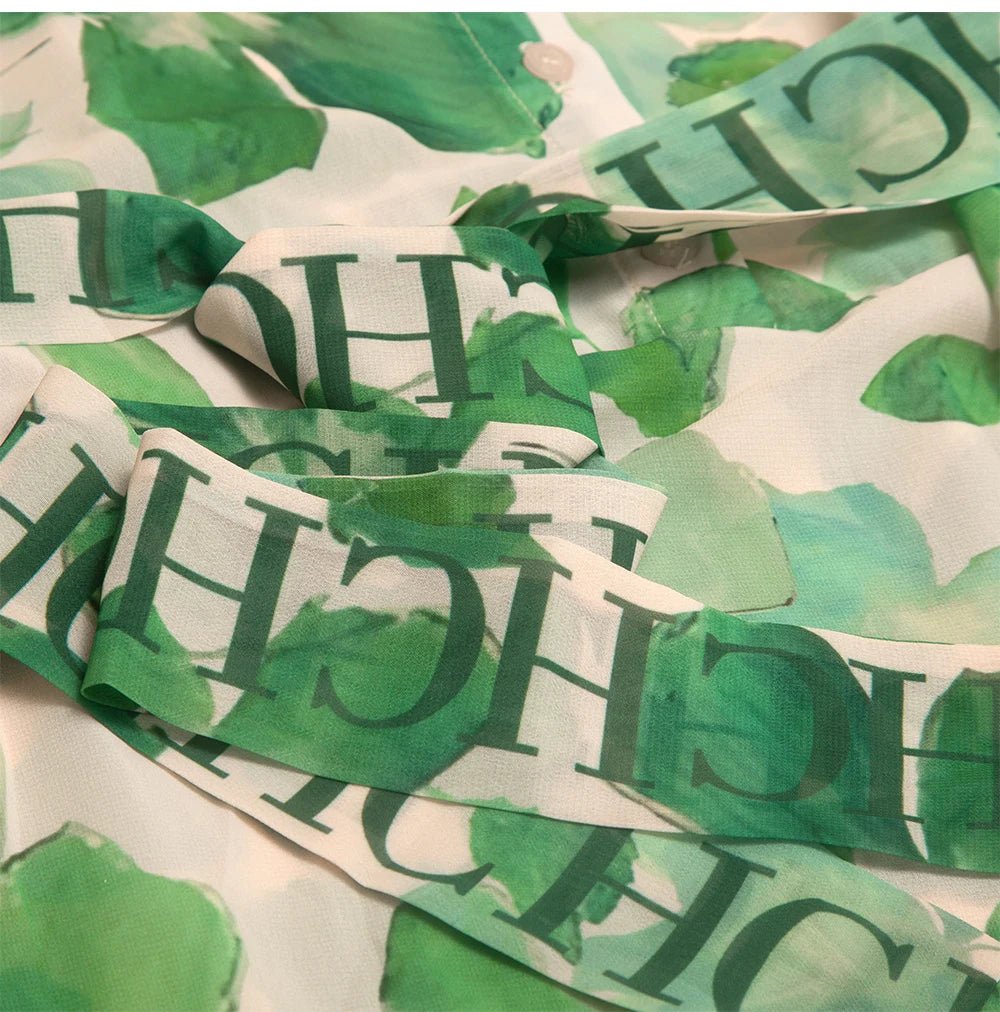 Spring New Long Sleeve Collar Green Flower Vacation - PratSN