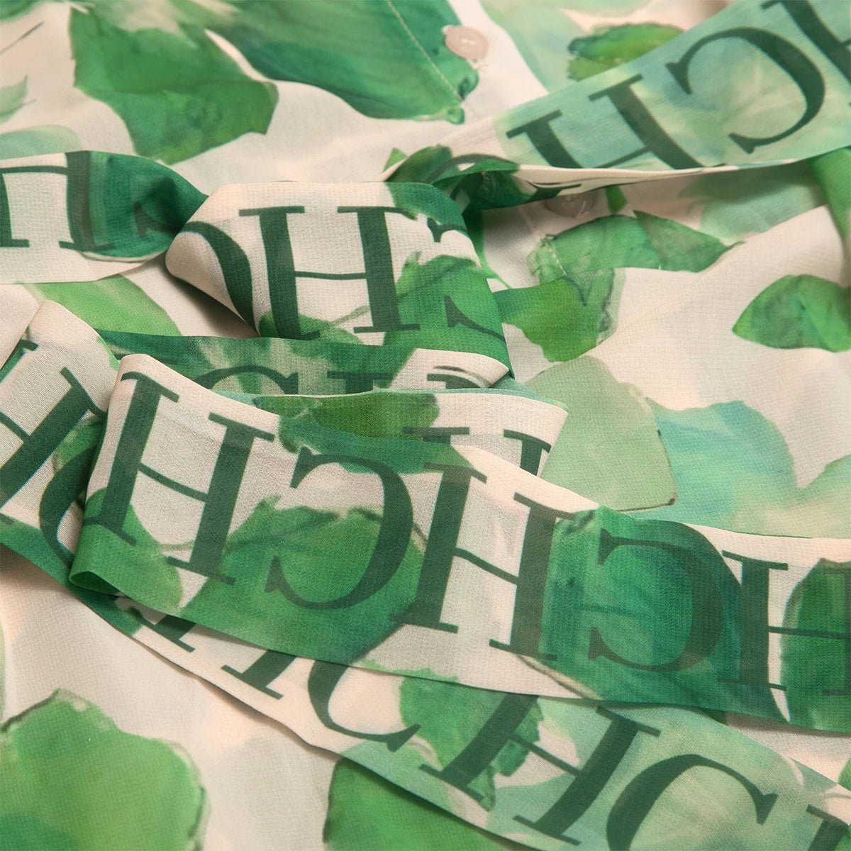 Spring New Long Sleeve Collar Green Flower Vacation - PratSN