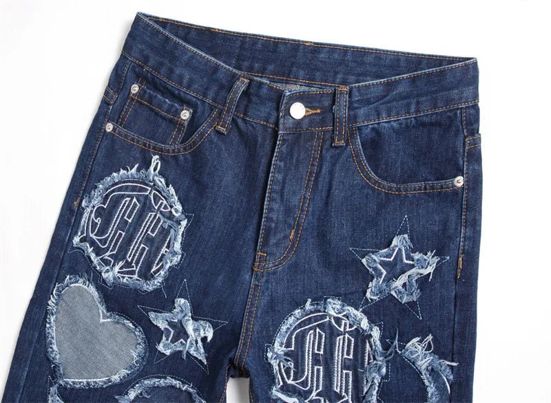 Spring Season Embroidered Denim Skinny Jeans Streetwear Hip Hop Utility Punk Style Stonewashed with Button Decoration - PratSN
