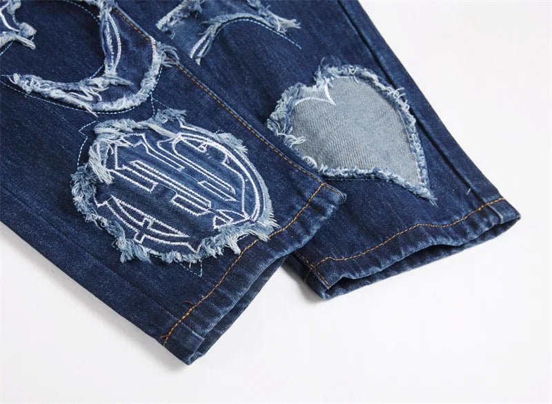 Spring Season Embroidered Denim Skinny Jeans Streetwear Hip Hop Utility Punk Style Stonewashed with Button Decoration - PratSN