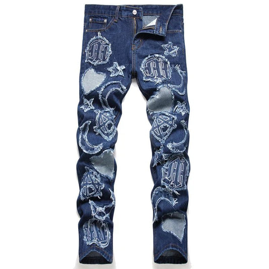 Spring Season Embroidered Denim Skinny Jeans Streetwear Hip Hop Utility Punk Style Stonewashed with Button Decoration - PratSN
