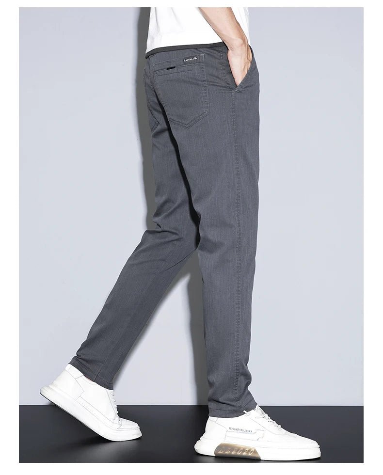 Spring Summer Classic Men's Casual Pants Stretch Slim Business Cotton Trousers Fashion Zippered Pocket Thin Men Pants Korean - PratSN