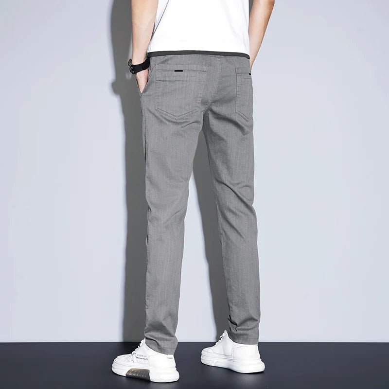 Spring Summer Classic Men's Casual Pants Stretch Slim Business Cotton Trousers Fashion Zippered Pocket Thin Men Pants Korean - PratSN